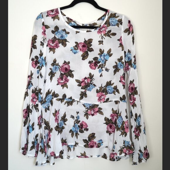 Abercrombie Flowy Long-Sleeve Top - Size XS - White, Pink, and Blue Floral - Picture 1 of 5
